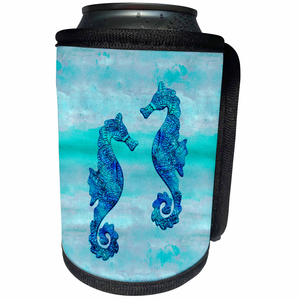 3dRose Andrea Haase Animals Illustration - Seahorses couple blue ink - Can Cooler Bottle Wrap (cc_262994)