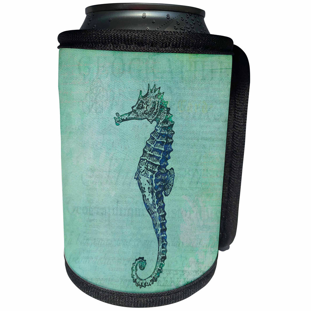 3dRose Andrea Haase Animals Illustration - Seahorse vintage style illustration - Can Cooler Bottle Wrap (cc_262995)