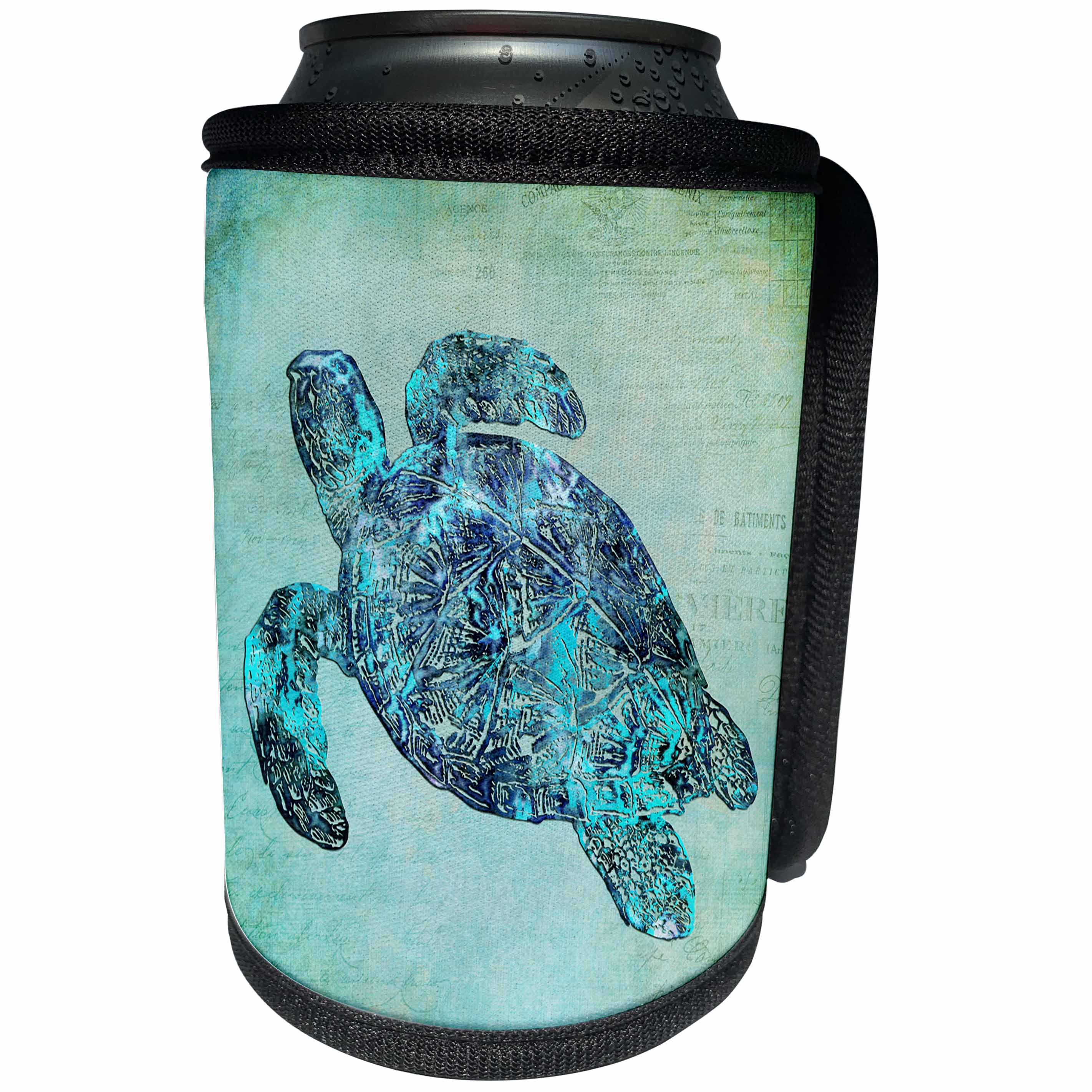 3dRose Andrea Haase Animals Illustration - Sea turtle mixed media illustration - Can Cooler Bottle Wrap (cc_263000)