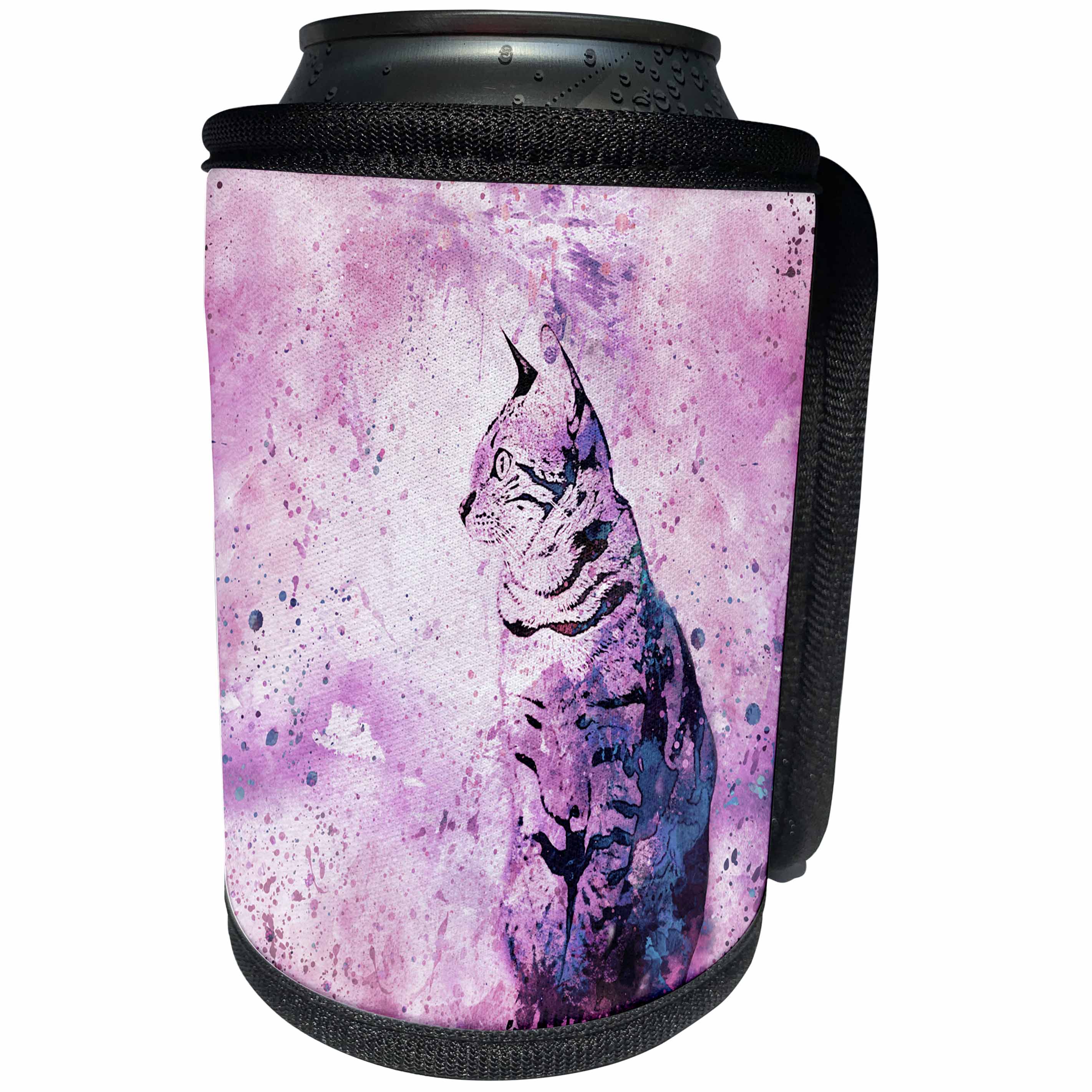 3dRose Andrea Haase Animals Illustration - Purple and pink watercolor cat illustration - Can Cooler Bottle Wrap (cc_263001)