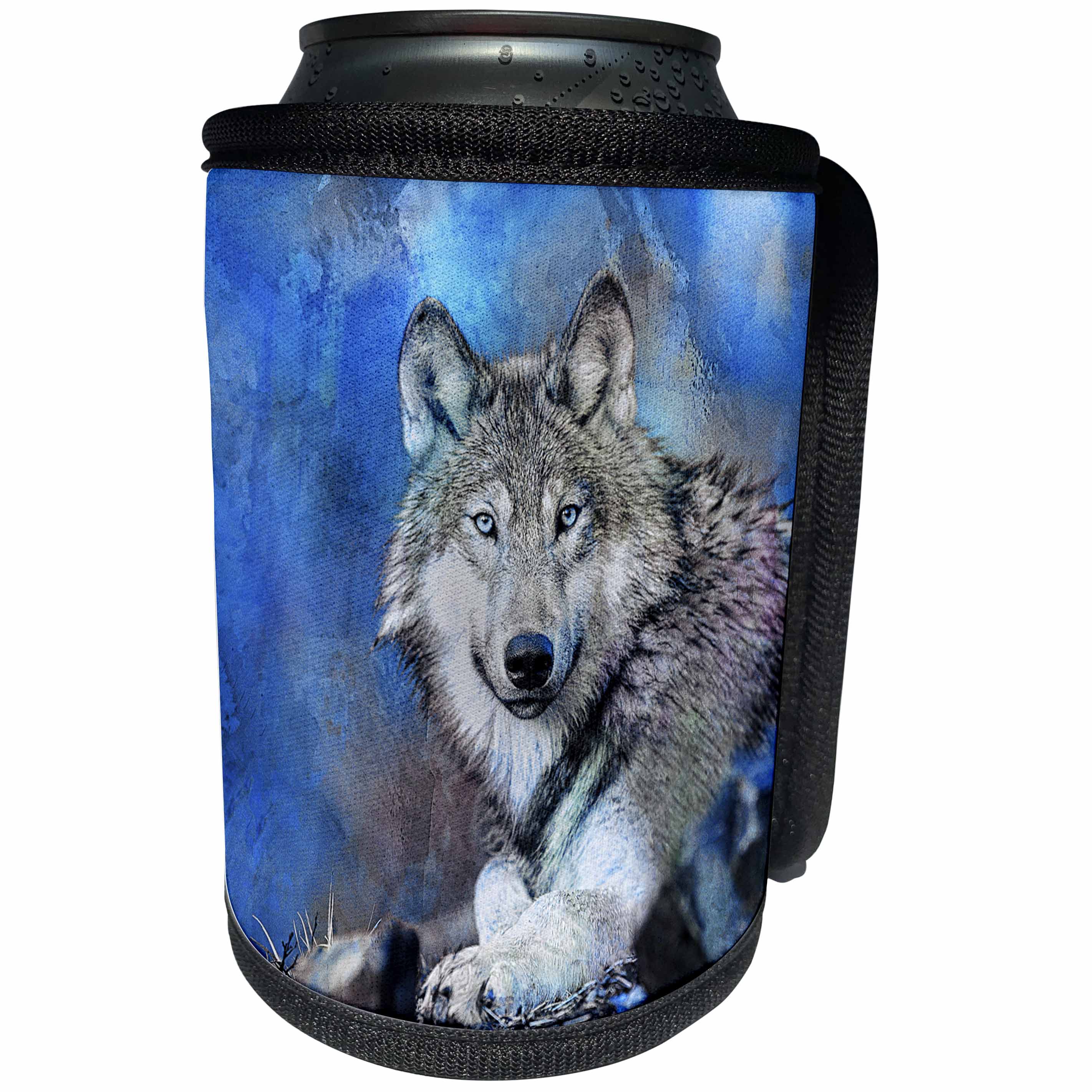 3dRose Andrea Haase Animals Illustration - Blue Wolf Wildlife Illustration - Can Cooler Bottle Wrap (cc_263002)