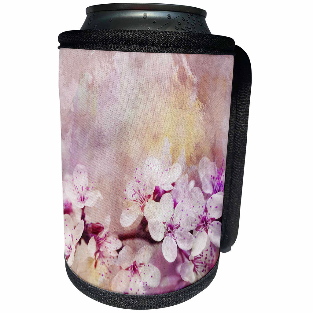 3dRose Andrea Haase Illustration Floral - Beautiful spring flowers cherry blossom watercolor art - Can Cooler Bottle Wrap (cc_263009)