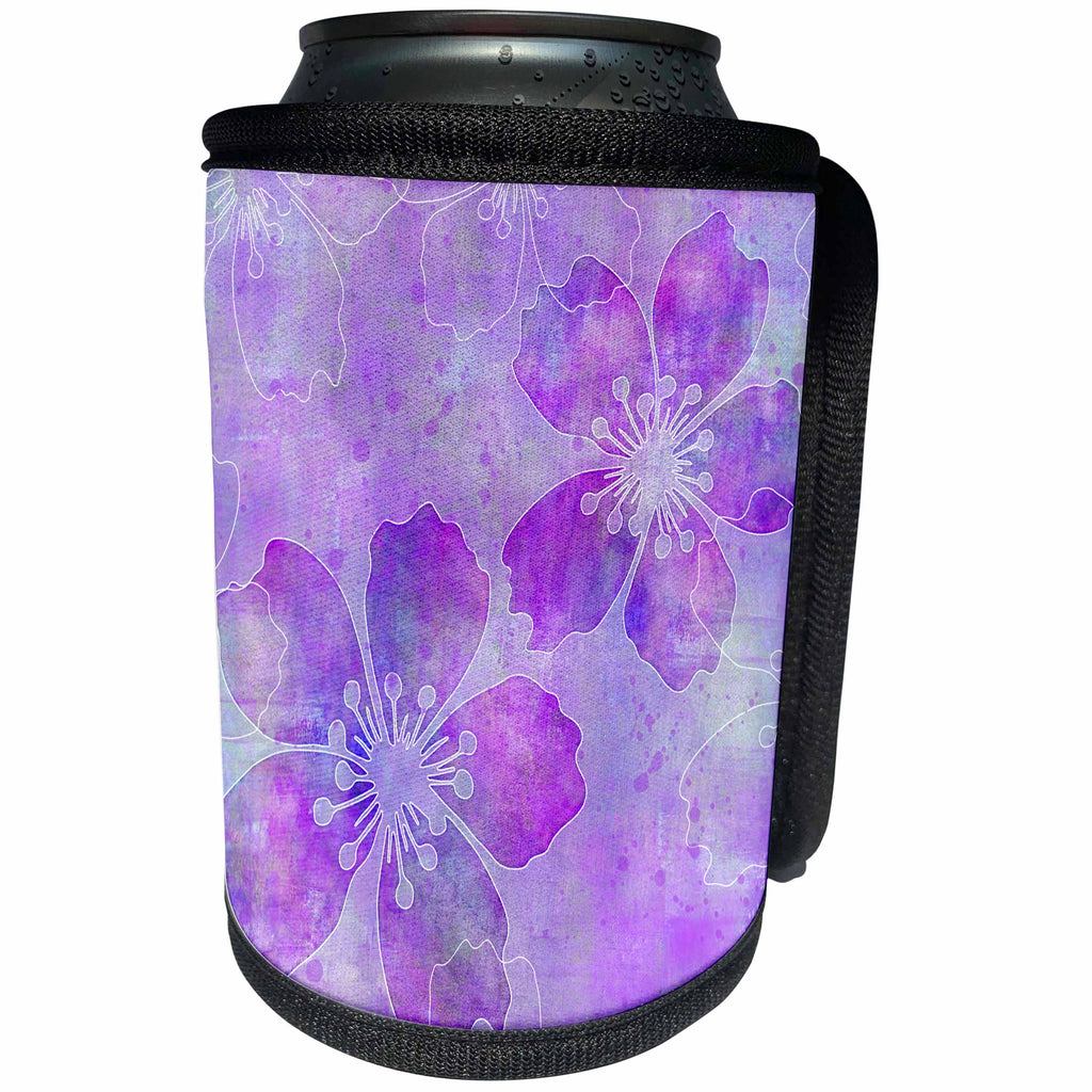 3dRose Andrea Haase Illustration Floral - Mixed media art purple flower illustration - Can Cooler Bottle Wrap (cc_263011)