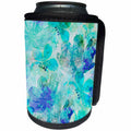 3dRose Andrea Haase Illustration Floral - Mixed media art abstract flower patter turquoise blue - Can Cooler Bottle Wrap (cc_263013)