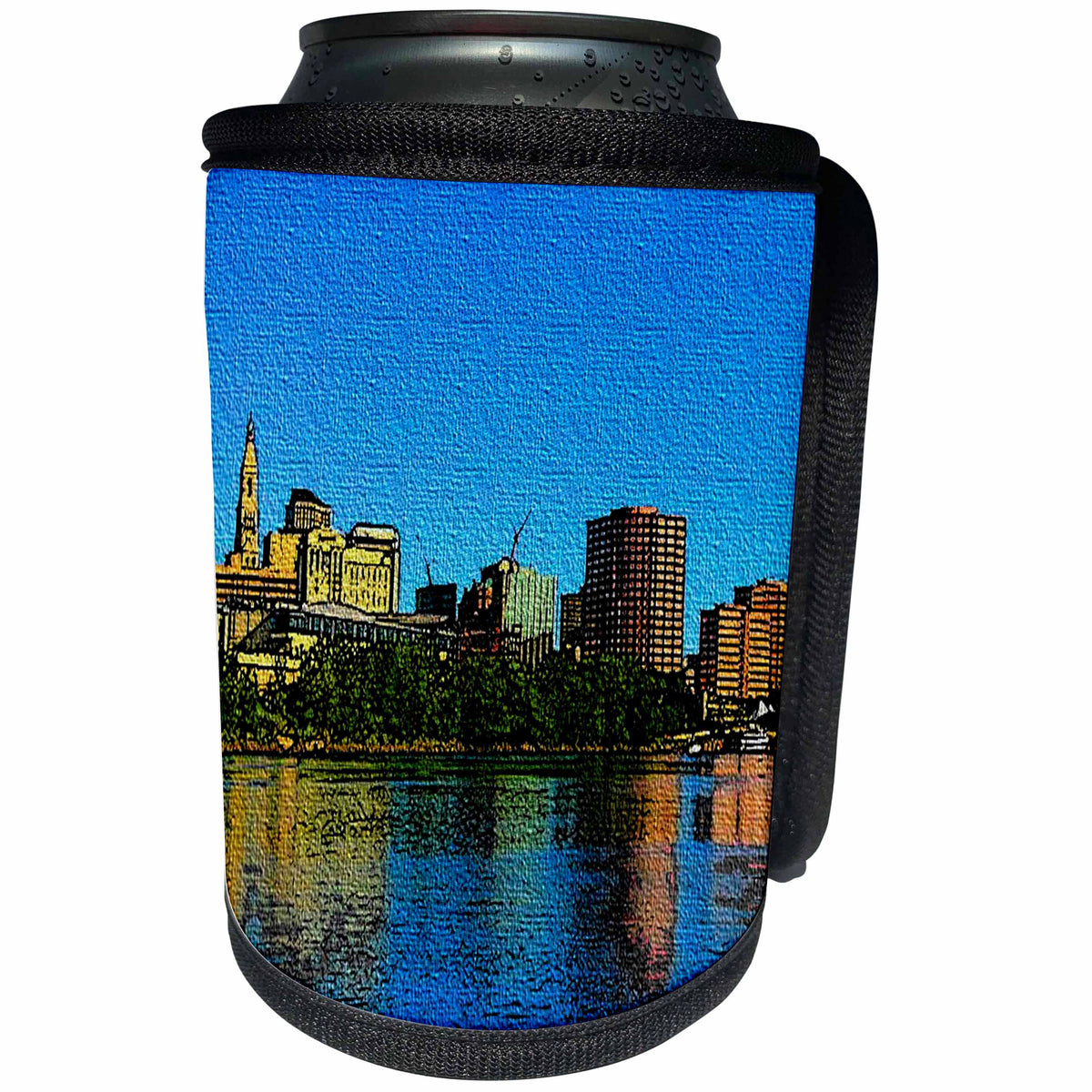 3dRose Sandy Mertens Connecticut - Hartford Skyline Cartoon on Canvas - Can Cooler Bottle Wrap (cc_26302)