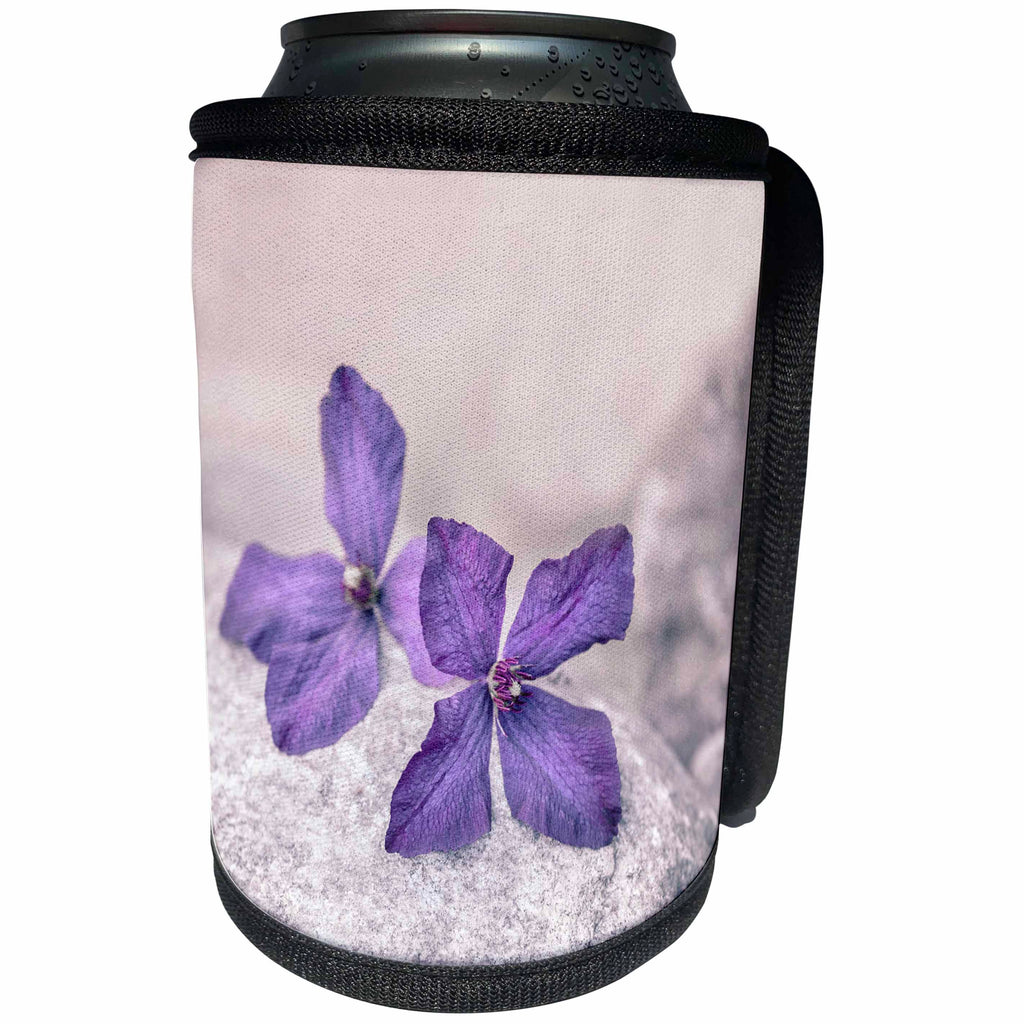 3dRose Andrea Haase Nature Photography - Delicate clematis flowers in a soft feminine pastel style - Can Cooler Bottle Wrap (cc_263024)