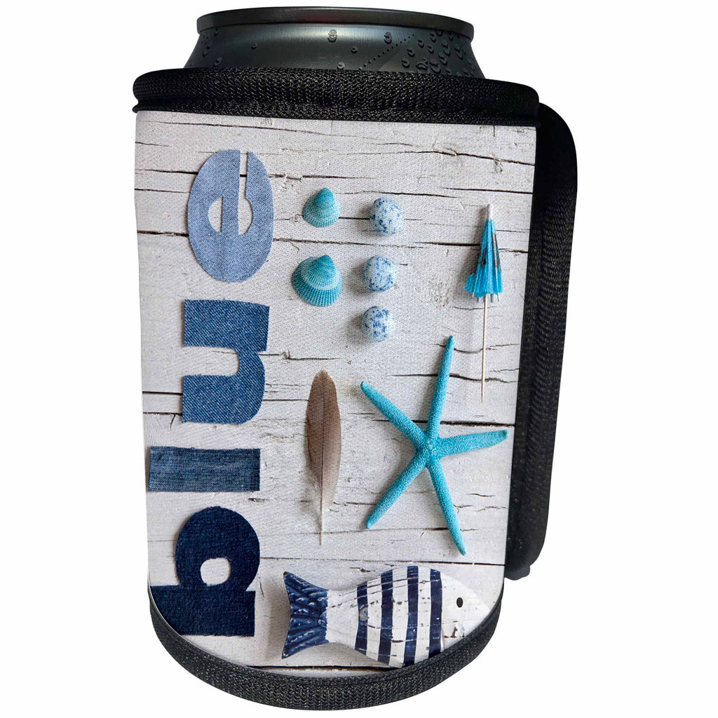 3dRose Andrea Haase Still Life Photography - Blue items collage still life - Can Cooler Bottle Wrap (cc_263026)