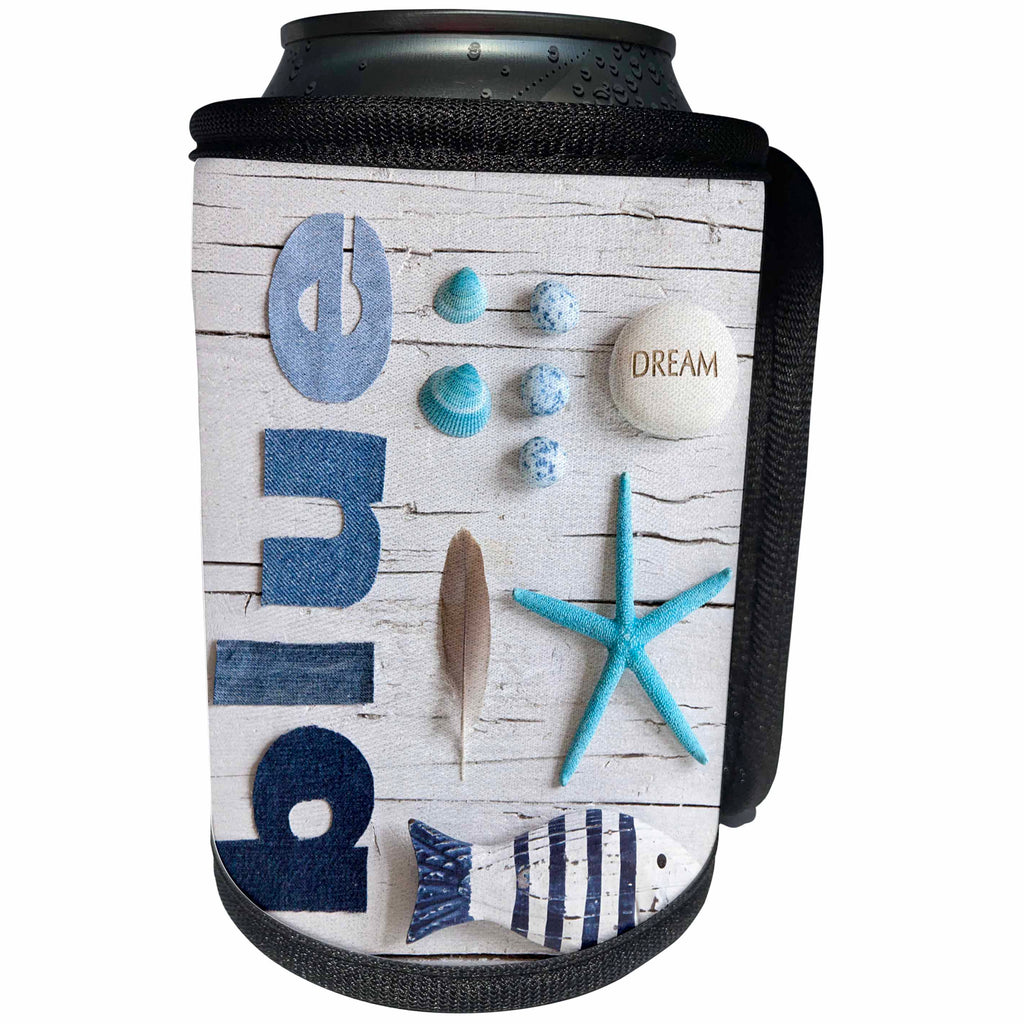 3dRose Andrea Haase Still Life Photography - Blue items collage - Can Cooler Bottle Wrap (cc_263027)