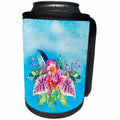 3dRose Uta Naumann Watercolor Illustration Flowers - Watercolor Tropical Flowers on Aqua Background - Can Cooler Bottle Wrap (cc_263038)