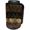3dRose Uta Naumann Vintage Lace Collection - Black and Gold Floral Luxury Lace on Grunge Background - Can Cooler Bottle Wrap (cc_263053)