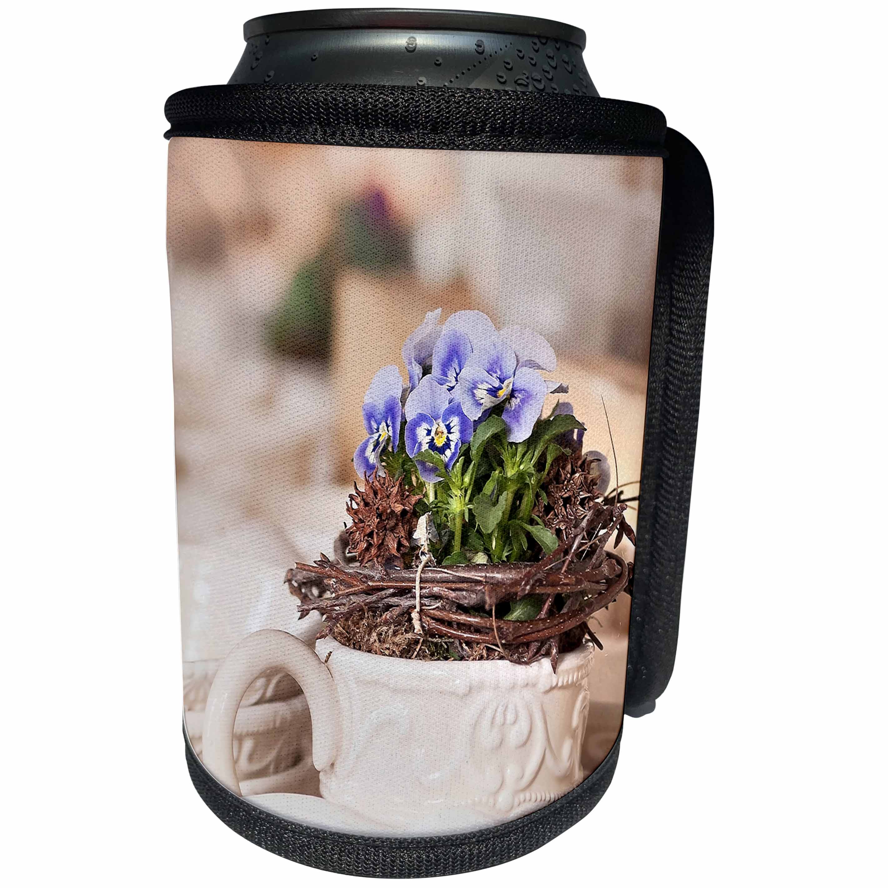 3dRose Uta Naumann Photography Flowers - Still Life of a Spring flower Pansies in a Mug Photography - Can Cooler Bottle Wrap (cc_263060)
