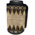 3dRose Uta Naumann Vintage Lace Collection - Vintage Design Black and Gold Floral Lace on Grunge Paper - Can Cooler Bottle Wrap (cc_263061)