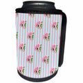 3dRose Uta Naumann Watercolor Pattern - Cute Watercolor Rose pattern with Stripes in Pink and Aqua - Can Cooler Bottle Wrap (cc_263077)