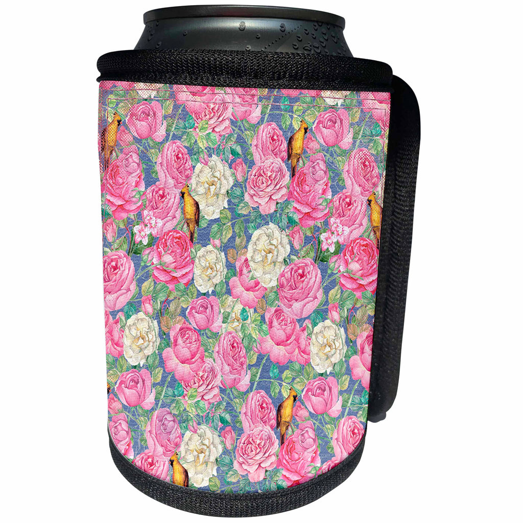 3dRose Uta Naumann Watercolor Pattern - Lovely Roses Flowers Pattern in Pink Colors - Can Cooler Bottle Wrap (cc_263108)