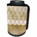 3dRose Uta Naumann Vintage Lace Collection - White Floral Lace on Grunge Paper Background - Can Cooler Bottle Wrap (cc_263115)