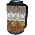 3dRose Uta Naumann Vintage Lace Collection - White and Gold Floral Lace on Grunge Linen Fabric - Can Cooler Bottle Wrap (cc_263125)