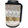 3dRose Uta Naumann Vintage Lace Collection - White and Gold Floral Bridal Lace on Cream Silk Fabric - Can Cooler Bottle Wrap (cc_263126)
