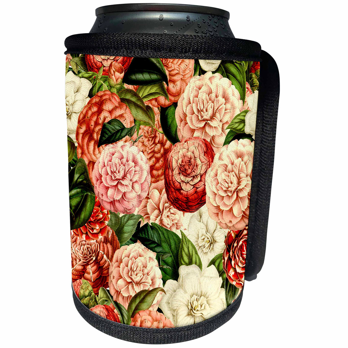 3dRose Uta Naumann Watercolor Pattern - Camellia Floral Flowers Watercolor Pattern in Pink - Can Cooler Bottle Wrap (cc_263128)