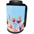 3dRose Uta Naumann Watercolor Illustration Flowers - Romantic Summer Flowers Watercolor Pattern On A Blue Background - Can Cooler Bottle Wrap (cc_263168)