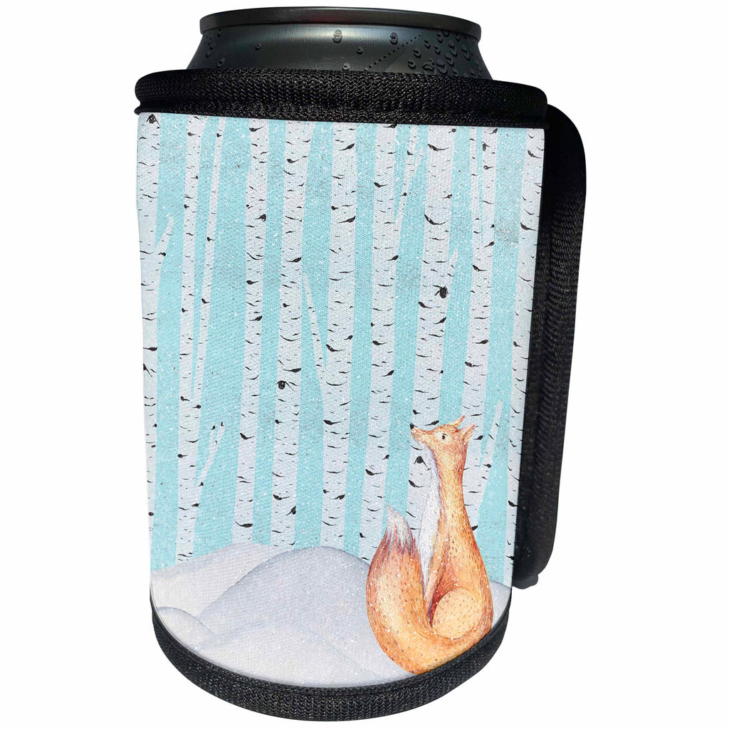3dRose Uta Naumann Watercolor Illustration Animal - Woodland Friends-A Fox In the Snowy Winter Forest - Can Cooler Bottle Wrap (cc_263170)