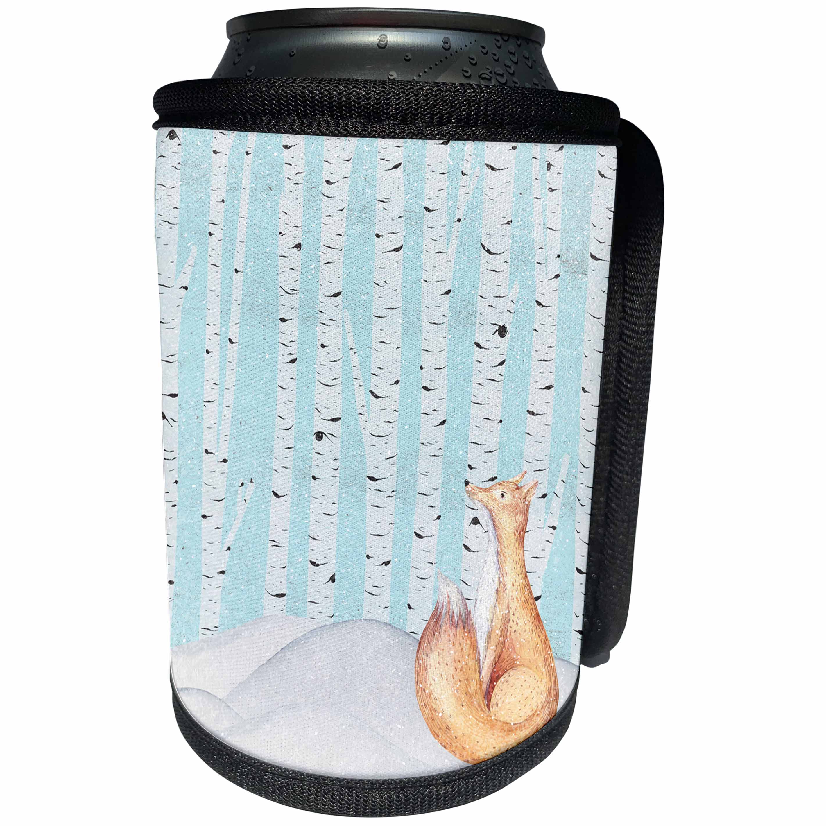 3dRose Uta Naumann Watercolor Illustration Animal - Woodland Friends-A Fox In the Snowy Winter Forest - Can Cooler Bottle Wrap (cc_263170)