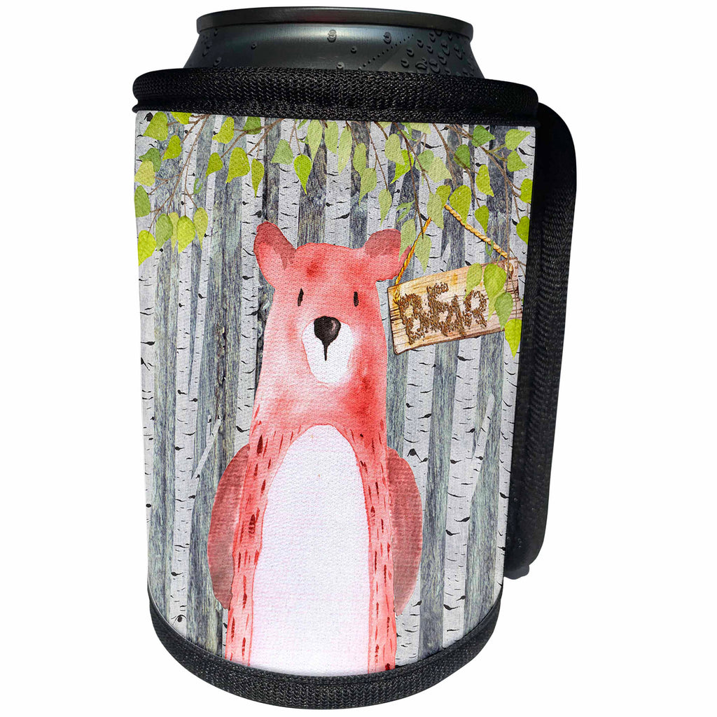 3dRose Uta Naumann Watercolor Illustration Animal - Woodland Friends- Pink Bear in Spring Holding A Name Board - Can Cooler Bottle Wrap (cc_263185)
