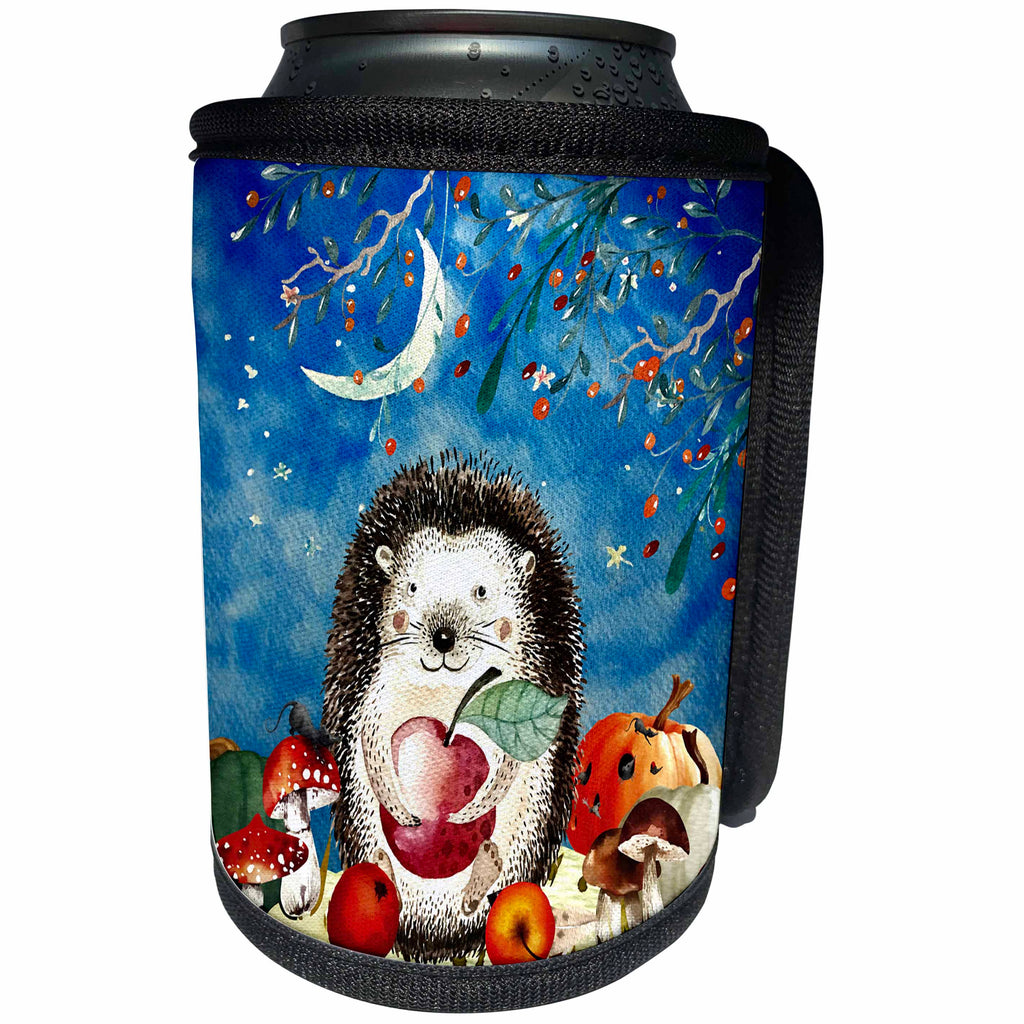 3dRose Uta Naumann Watercolor Illustration Animal - Woodland Friends-Hedgehog In Autumn Forest - Can Cooler Bottle Wrap (cc_263194)