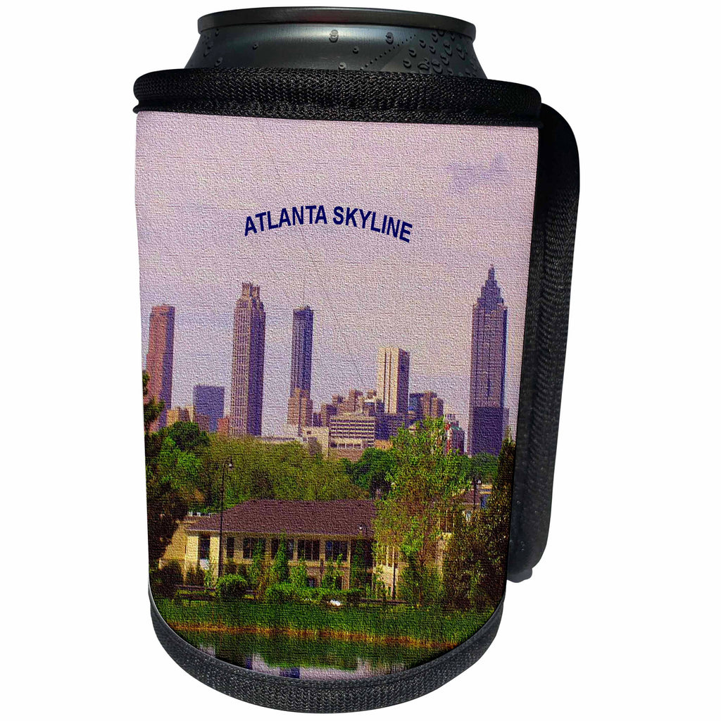 3dRose Sandy Mertens State of Georgia - Atlanta Skyline in Purple Sky Canvas - Can Cooler Bottle Wrap (cc_26320)