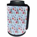 3dRose Uta Naumann Watercolor Pattern - Paris with Eiffel Tower and Balloons for Girlies On A Blue Background - Can Cooler Bottle Wrap (cc_263200)