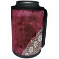 3dRose Uta Naumann Vintage Lace Collection - White Floral Lace With Pearl On A Red Grunge Paper - Can Cooler Bottle Wrap (cc_263207)