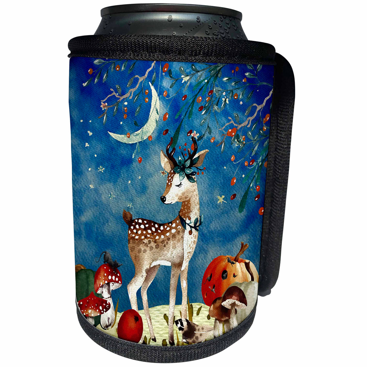 3dRose Uta Naumann Watercolor Illustration Animal - Woodland Friends-Deer In Autumn Forest - Can Cooler Bottle Wrap (cc_263231)