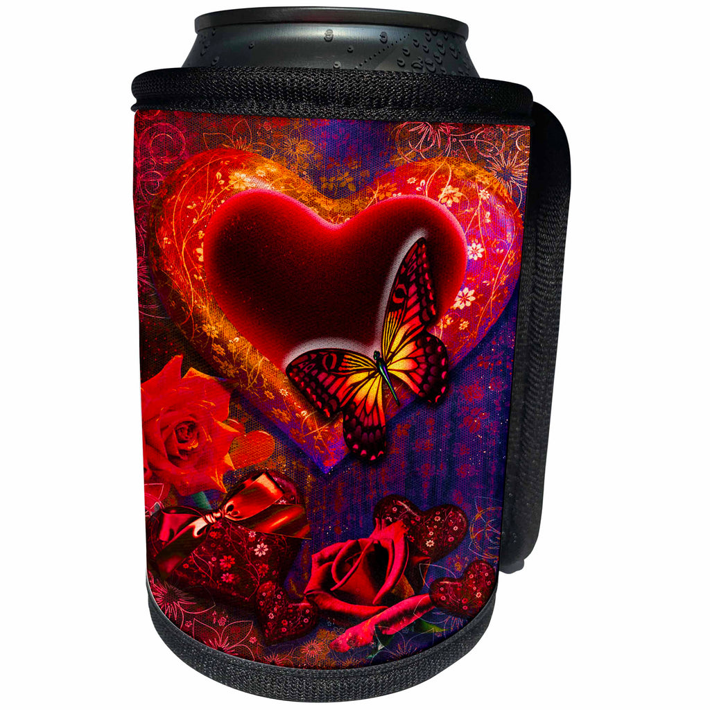 3dRose Love - Pinks and Red Heart and Love Backgrounds great Valentines Day - Can Cooler Bottle Wrap (cc_263232)