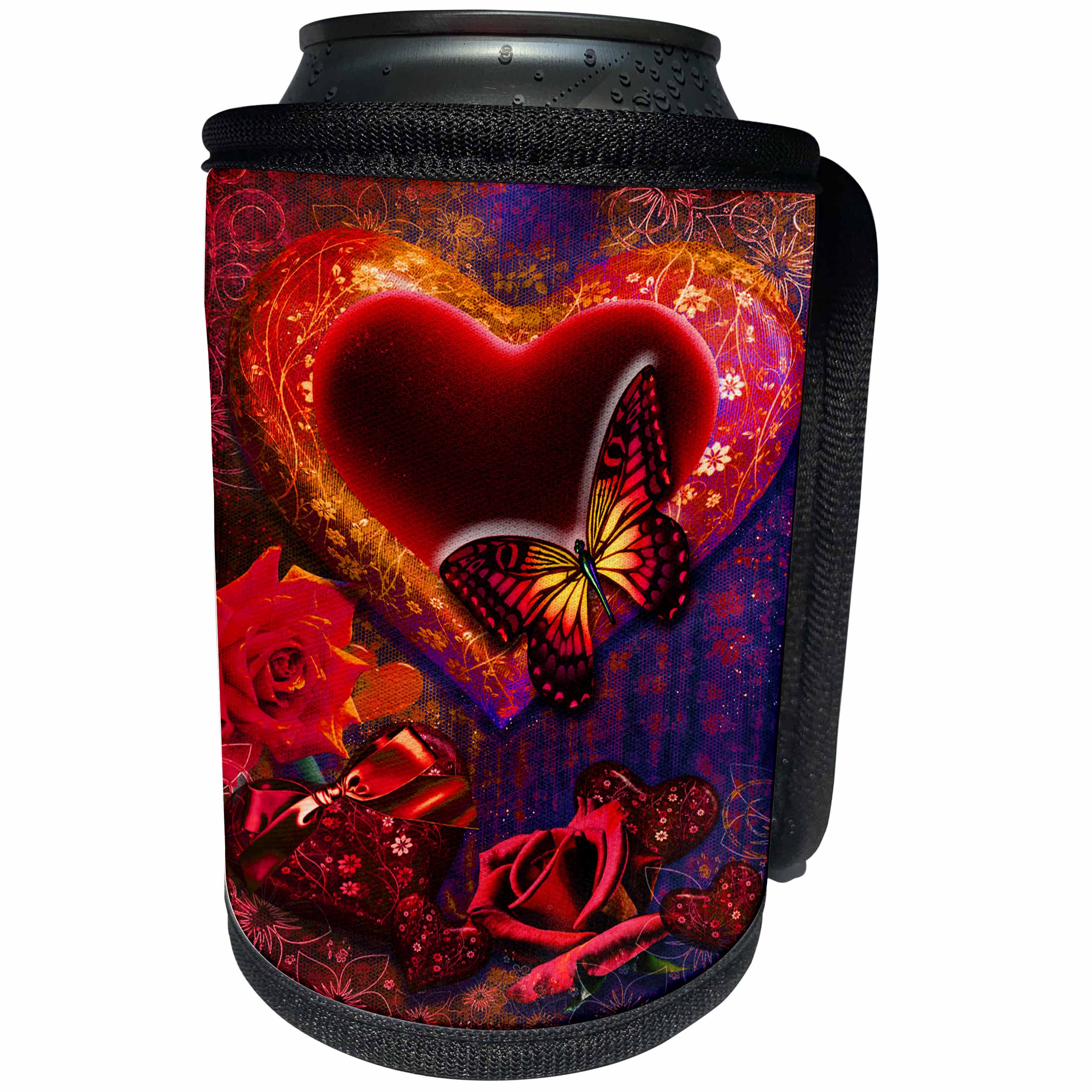 3dRose Love - Pinks and Red Heart and Love Backgrounds great Valentines Day - Can Cooler Bottle Wrap (cc_263232)