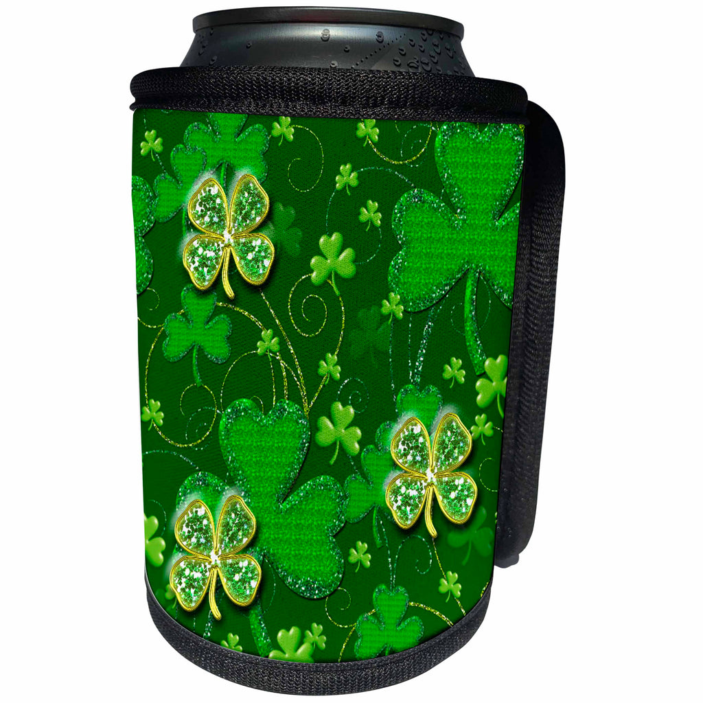 3dRose Saint Patty Day - Clover green background fun holiday print - Can Cooler Bottle Wrap (cc_263239)