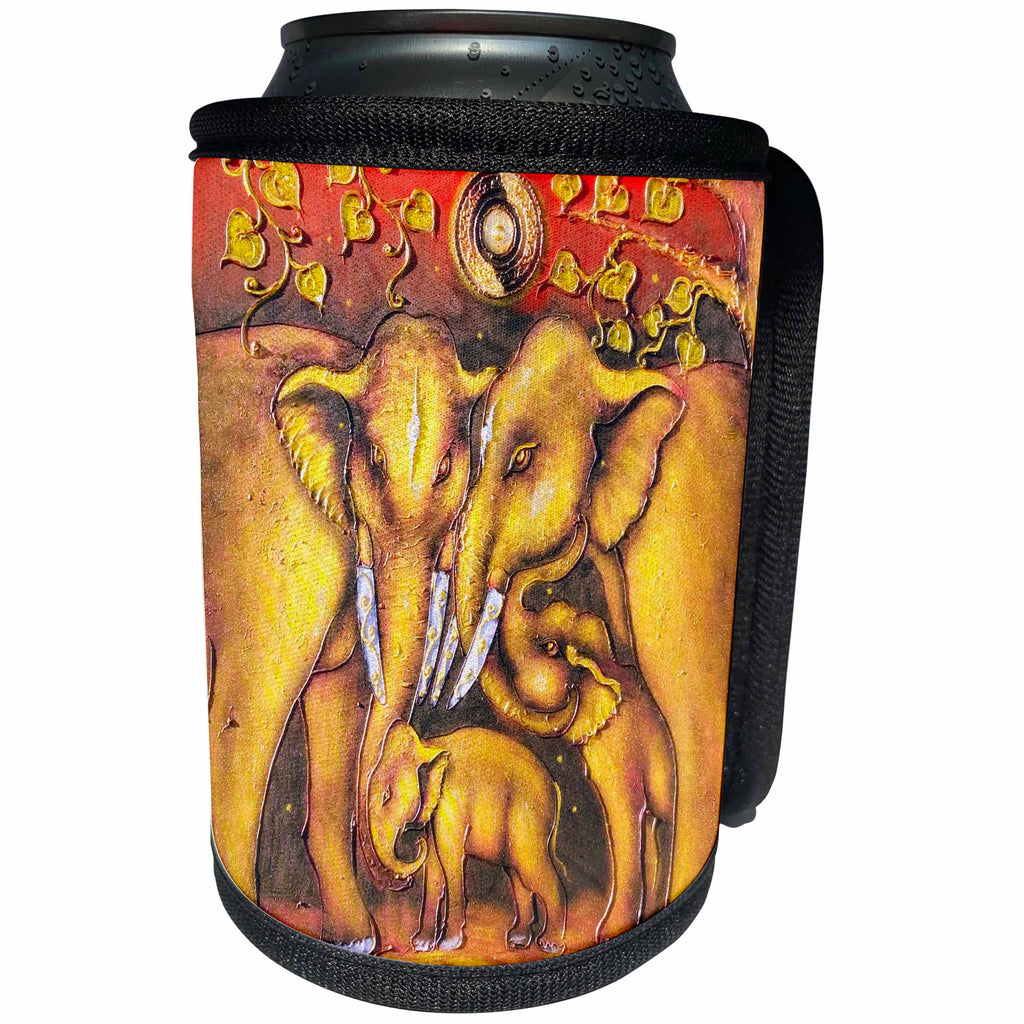 3dRose Animals - India Golden Elephant Art - Can Cooler Bottle Wrap (cc_263250)