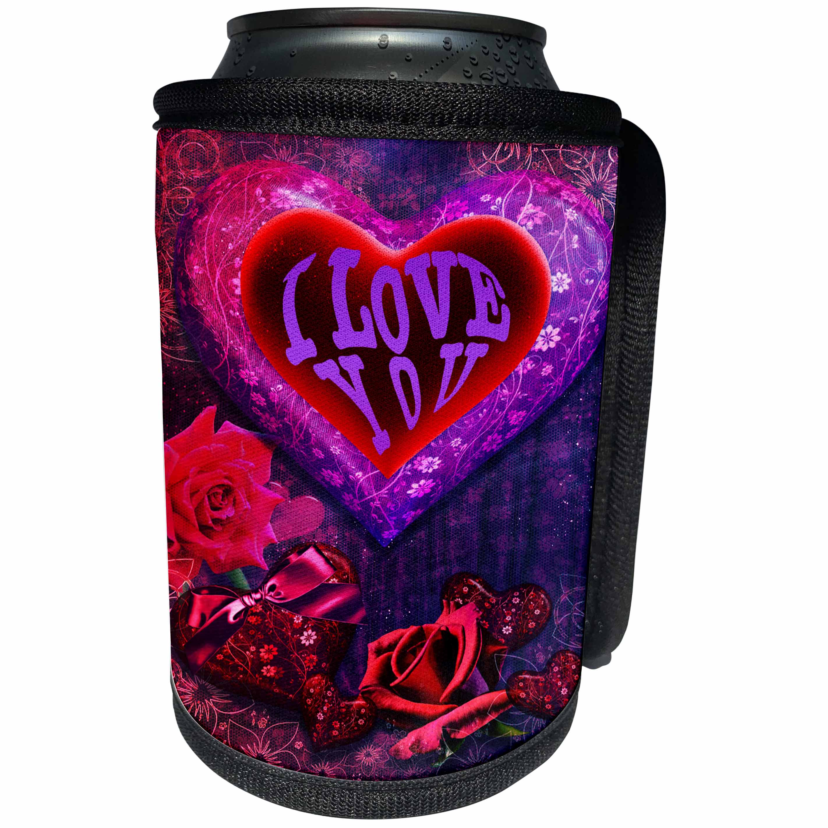 3dRose Love - I love You in a beautiful heart design with embellishments - Can Cooler Bottle Wrap (cc_263251)