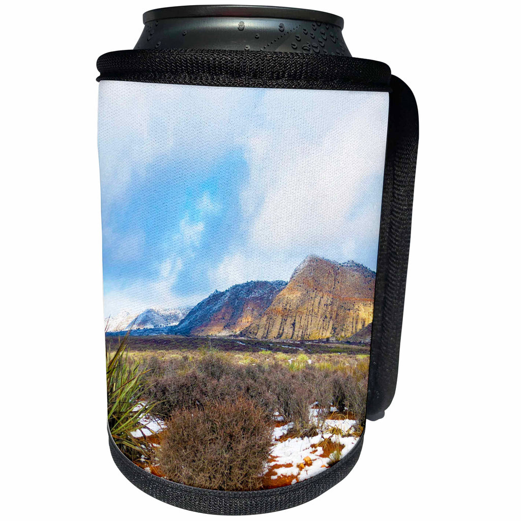3dRose Jos Fauxtographee- Snow Canyon Overlook with Snow - Bits of Snow in the early winter near Snow Canyon Utah - Can Cooler Bottle Wrap (cc_263259)