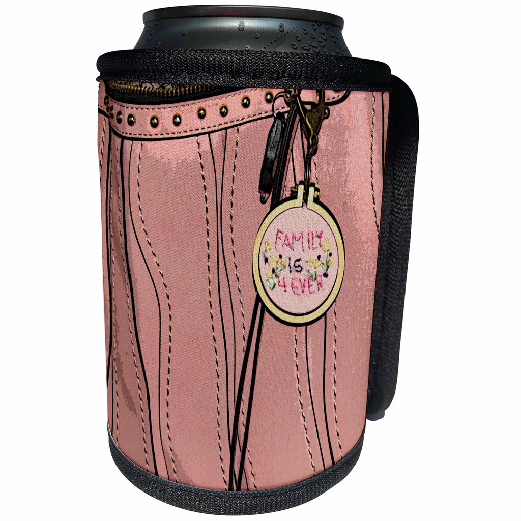 3dRose Jos Fauxtographee- Family is Forever Badge - Family is forever embroidered by Tiffani Hafen and Bradley Herpel - Can Cooler Bottle Wrap (cc_263390)