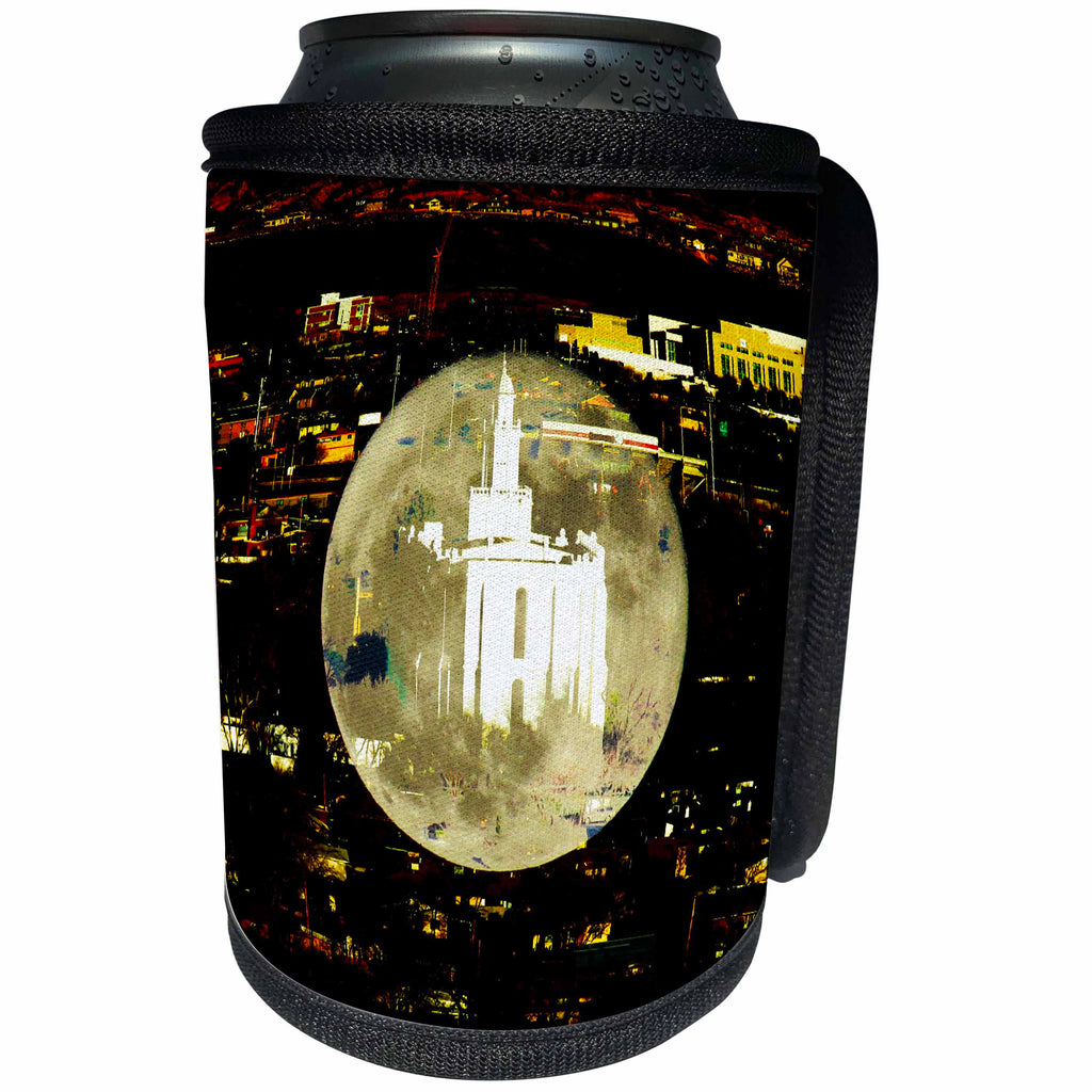 3dRose Jos Fauxtographee- Blended Layers Temple in Moon - The St. George LDS Temple blended into the moon - Can Cooler Bottle Wrap (cc_263394)