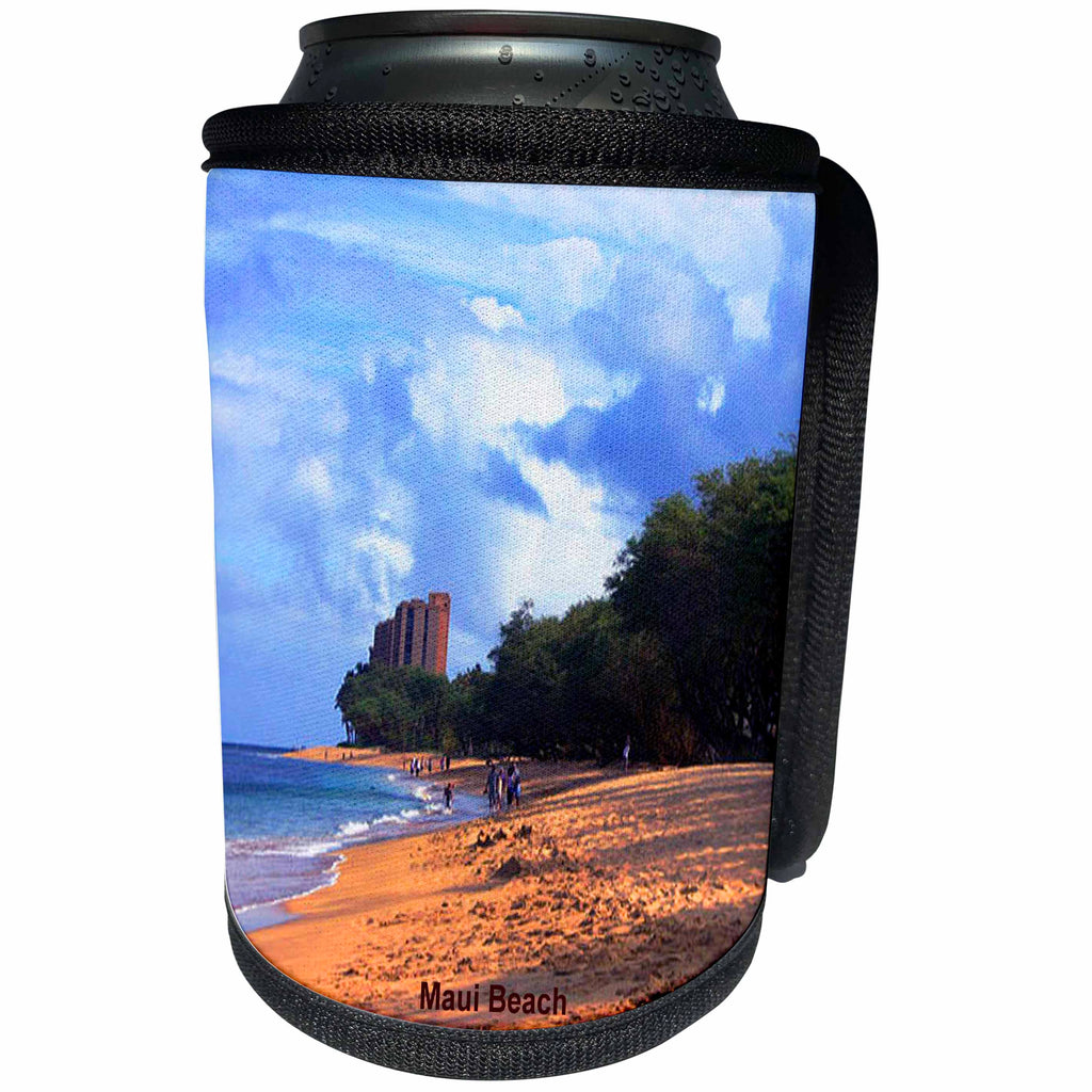 3dRose Sandy Mertens Hawaii Travel Designs - Maui Beach - Can Cooler Bottle Wrap (cc_26340)