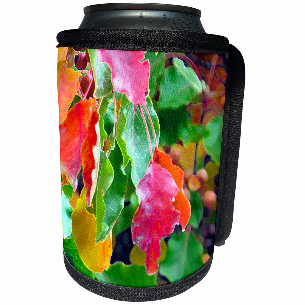 3dRose Jos Fauxtographee- Accented Edges Fall Leaves - Autumn Leaves on a tree with red and yellow and green - Can Cooler Bottle Wrap (cc_263407)