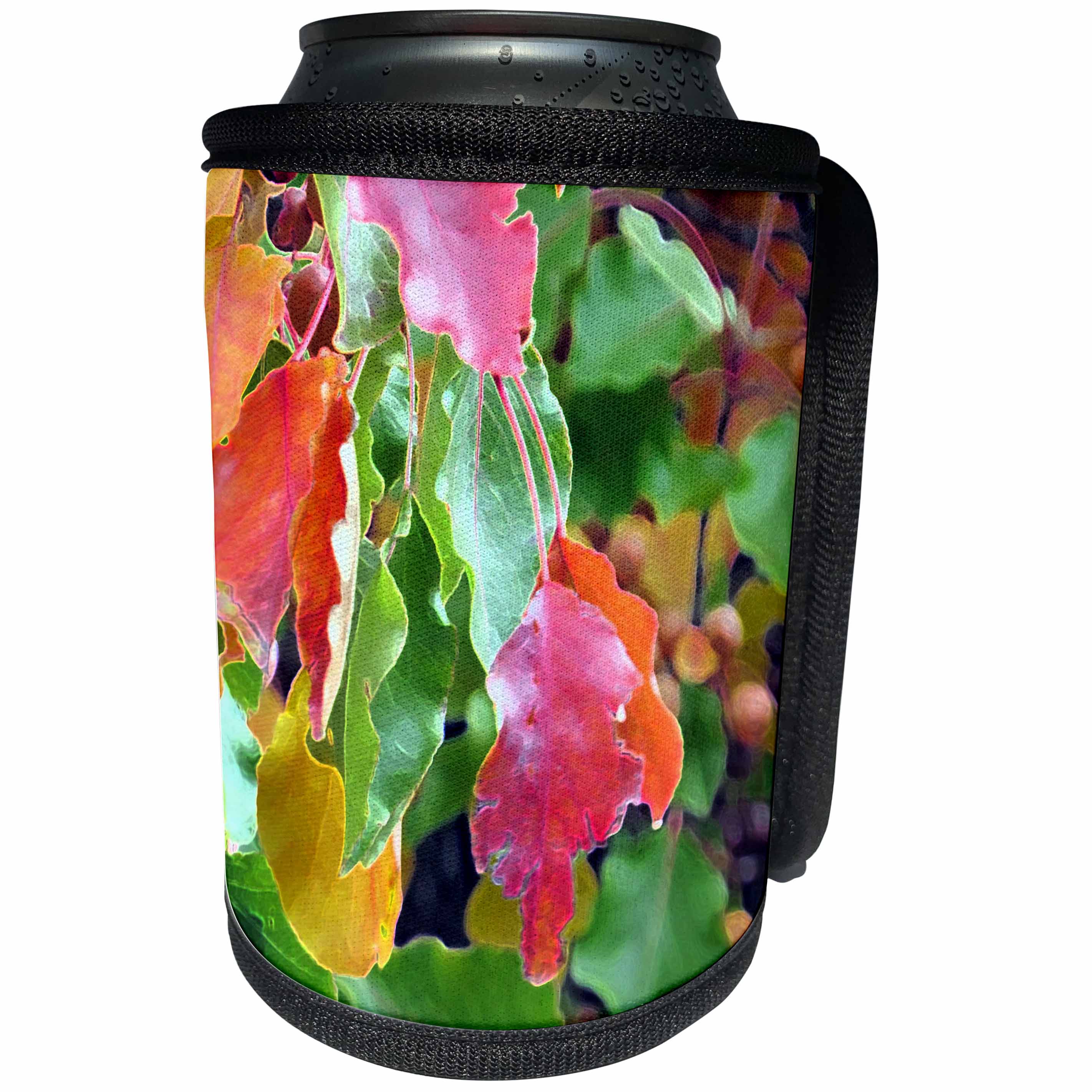 3dRose Jos Fauxtographee- Accented Edges Fall Leaves - Autumn Leaves on a tree with red and yellow and green - Can Cooler Bottle Wrap (cc_263407)