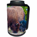 3dRose Jos Fauxtographee- Bison Black and Brown - Two Bison grazing on grass in Yellowstone one tan and black - Can Cooler Bottle Wrap (cc_263423)