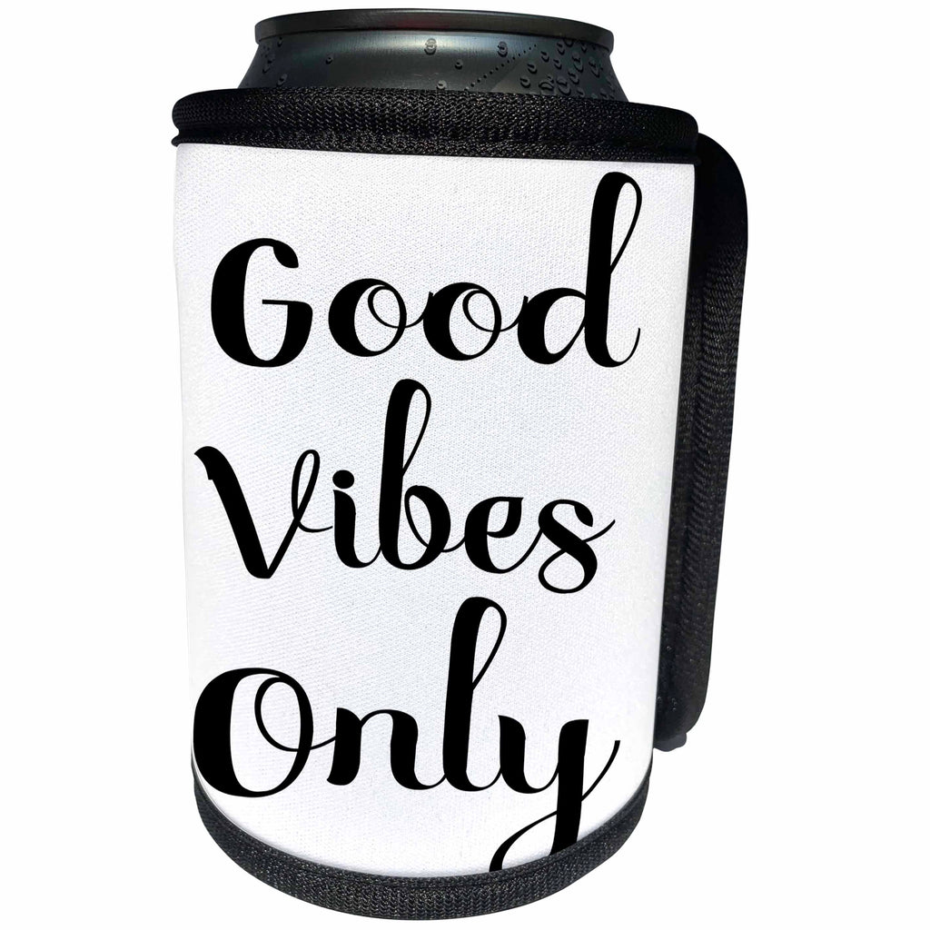 3dRose Anne Marie Baugh - Typography - Black and White Good Vibes Only Typography - Can Cooler Bottle Wrap (cc_263469)