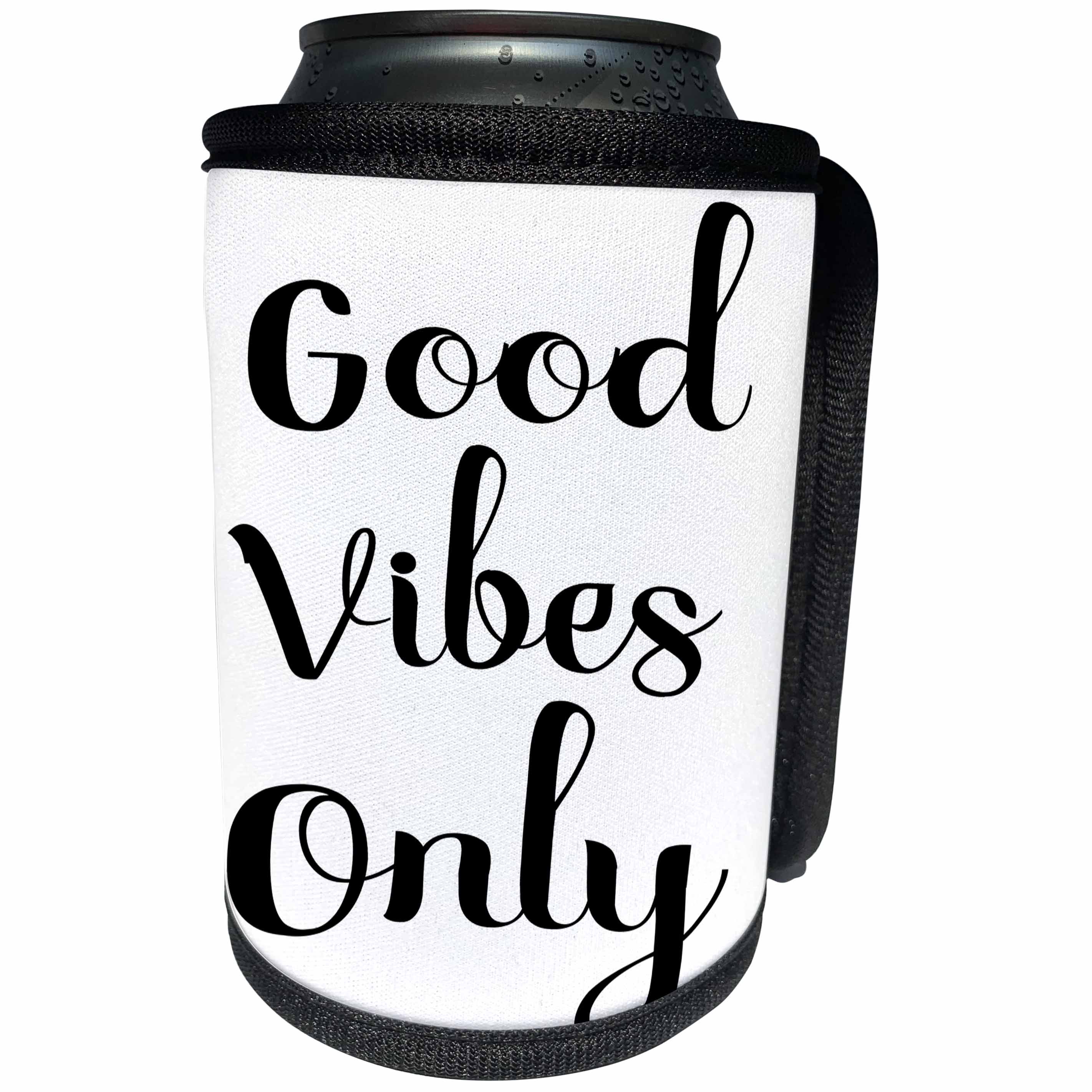 3dRose Anne Marie Baugh - Typography - Black and White Good Vibes Only Typography - Can Cooler Bottle Wrap (cc_263469)