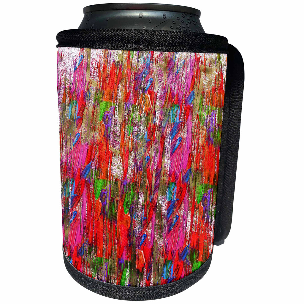 3dRose Anne Marie Baugh - Abstract - Pink and Green Paint Brush Strokes Abstract - Can Cooler Bottle Wrap (cc_263470)