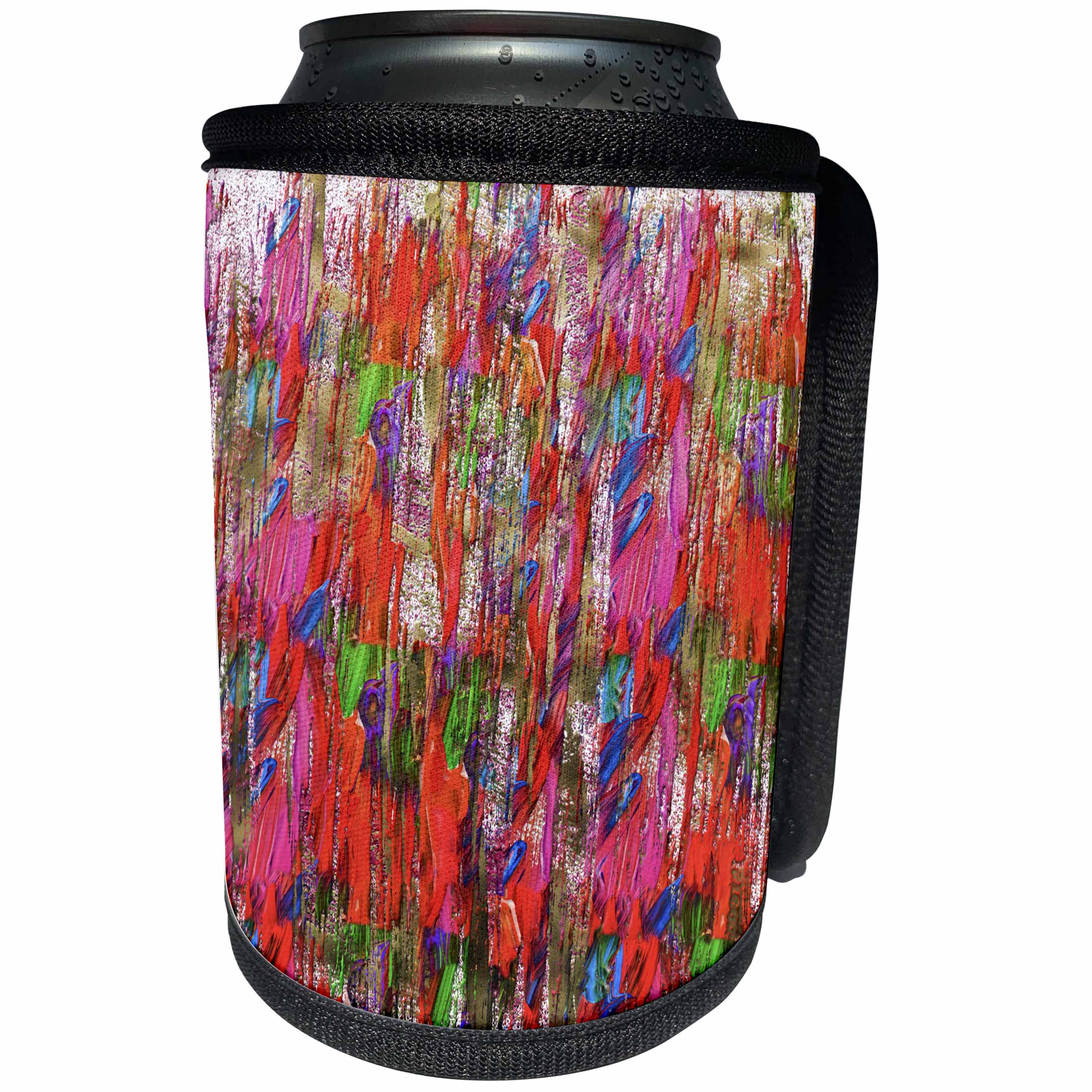 3dRose Anne Marie Baugh - Abstract - Pink and Green Paint Brush Strokes Abstract - Can Cooler Bottle Wrap (cc_263470)