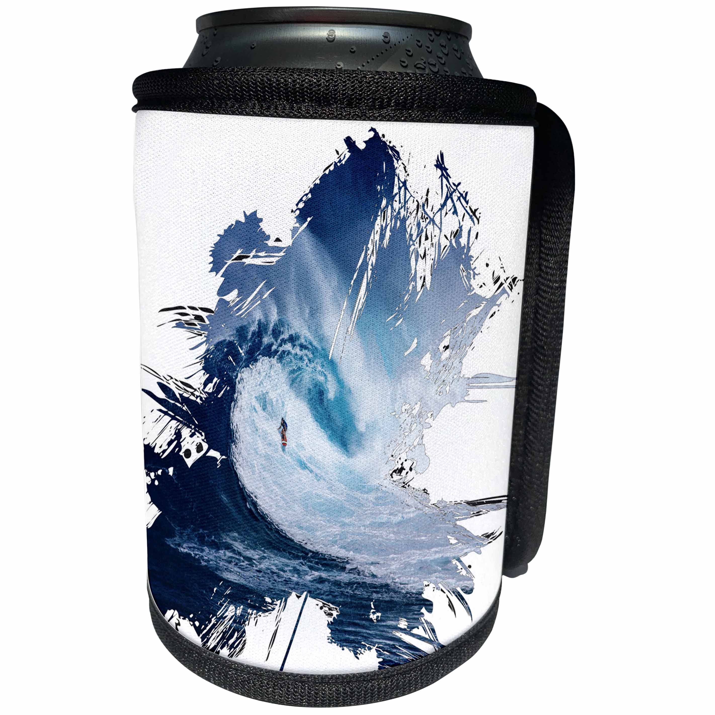 3dRose Anne Marie Baugh - Photography - Ocean Wave Surfer Photography Set In A Brush Stroke Mask - Can Cooler Bottle Wrap (cc_263474)