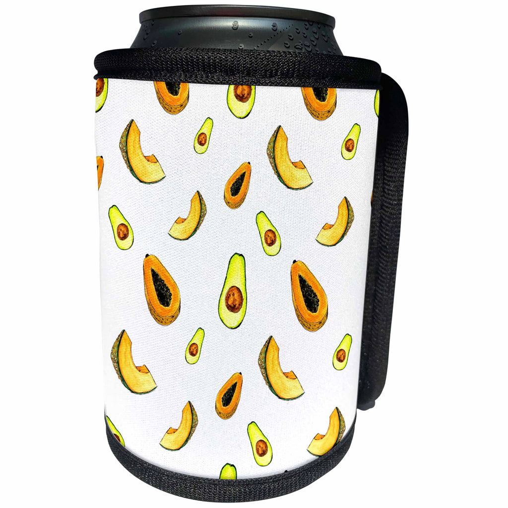 3dRose Anne Marie Baugh - Patterns - Papaya, Avocados, Cantaloupe Pattern - Can Cooler Bottle Wrap (cc_263479)