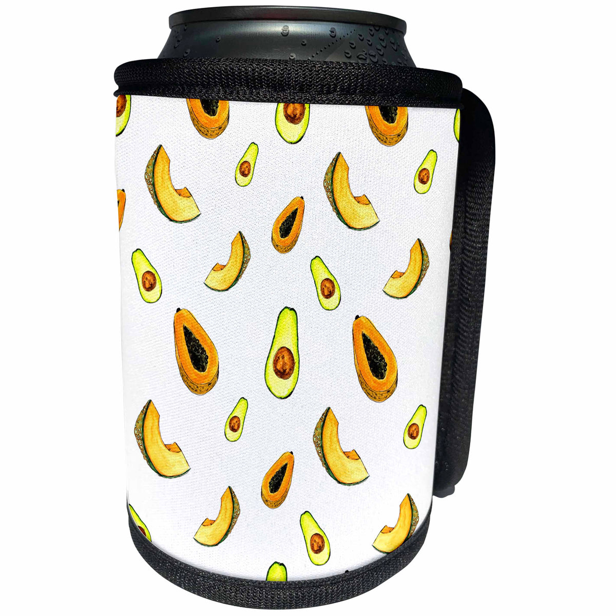 3dRose Anne Marie Baugh - Patterns - Papaya, Avocados, Cantaloupe Pattern - Can Cooler Bottle Wrap (cc_263479)